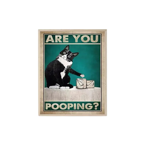 Retroposter 30x40 cm Rolig svart katt med toalettpapper Humoristisk badrumsdekoration Djurillustration på väggen Oinramad