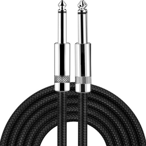 Flätad elgitarrkabel 3m svart instrumentkabel med raka kontakter hållbar flexibel design musiktillbehör