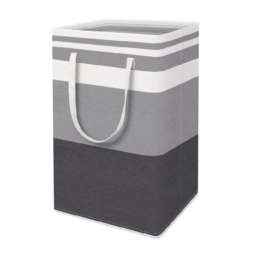 Hopfällbar tvättkorg 75 l Grå 40 x 30 x 60 cm Vattentät tyg Förvaringskorg med lock Handtag Tvättkorg för badrum och sovrum