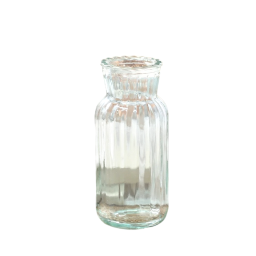 Glasvas med genomskinlig mönster, 13,5 x 5 cm hög, dekorativ vas med fin fördjupning, elegant blombehållare, bordsdekoration