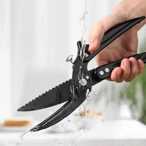 2-i-1 köksbensax och kniv tillverkad av svart titanstål för att skära kött och fågel