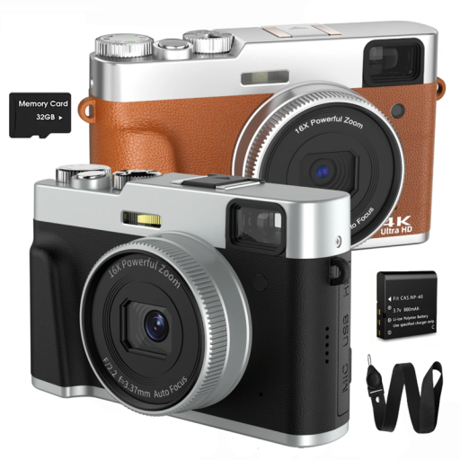 Digitalkamera 48 Mpx 4K med autofokus 32 GB-kort HDMI- och USB-C-kabel Flikväska Rem Kompaktkamera för resor