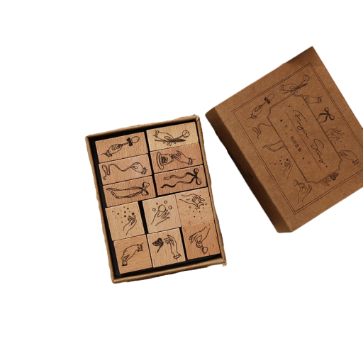 Set med 12 trästämplar 70 x 90 x 30 mm Stämplar med handmotiv Dekoration för dagbok Kreativt skapande för barn och vuxna