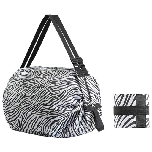 Hopfällbar shoppingväska 40 x 40 cm Zebramönster Nylonhandväska Stor kapacitet 48–64 l Slitstark axelväska för shopping
