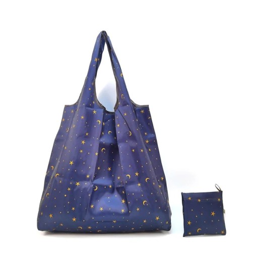 Hopfällbar shoppingkasse 58 x 40 cm Stars and Moons nylon axelväska återanvändbar ekoväska