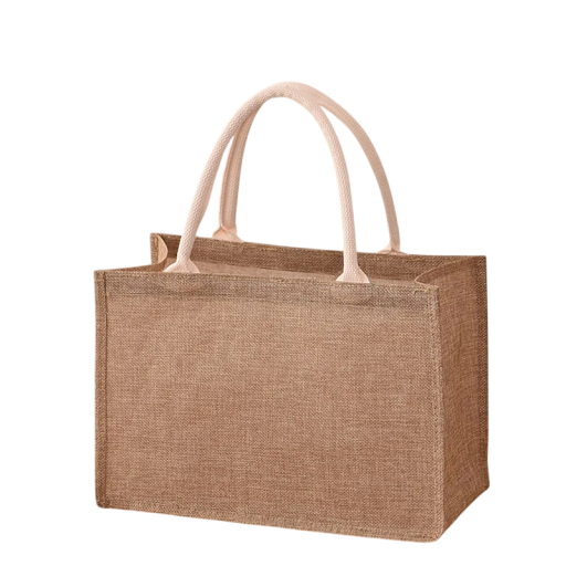 Shoppingkasse 32 x 22 x 15 cm Polyesterkasse med jute-look Bomullshandtag Liten handväska för presenter och shopping