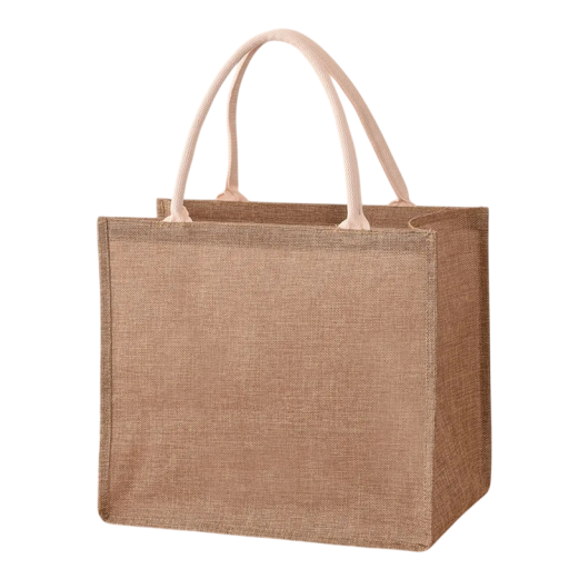 Shoppingkasse 36 x 32 x 20 cm Polyesterkasse med jute-look Bomullshandtag Stor och robust kasse för shopping och presenter