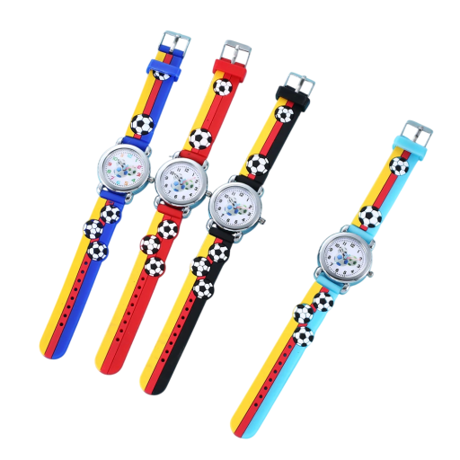 Analog barnklocka med fotbollsmotiv Silikonarmband Färgglad urtavla Quartz-urverk Klocka för pojkar och flickor