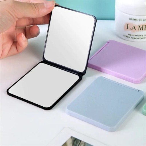 Hopfällbar dubbelsidig fickspegel 7,5 x 6 cm kompakt sminkspegel mini handväskspegel bärbar plastspegel