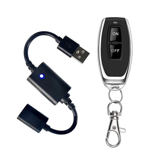 Trådlös RF-fjärrkontroll PÅ AV med USB-mottagare 22 cm Kompakt styrenhet 6 x 3 cm med CR2032-batteri Fjärrkontroll av enheter