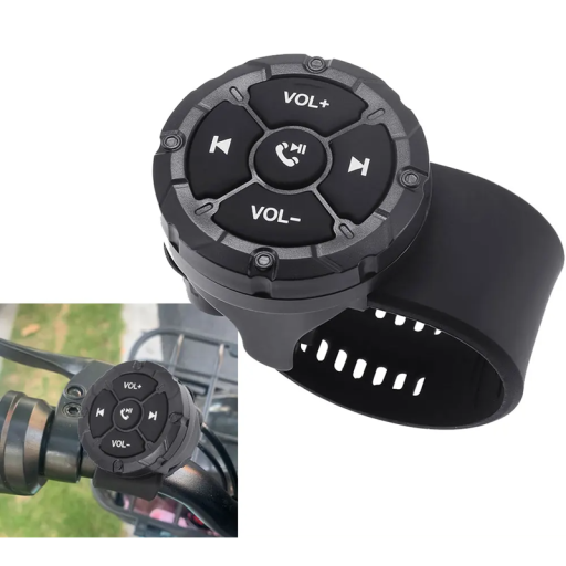 Bluetooth-mediafjärrkontroll 4,7 cm för iOS och Android Silikonrem för ratt och styre Fjärrkontroll för musik och video