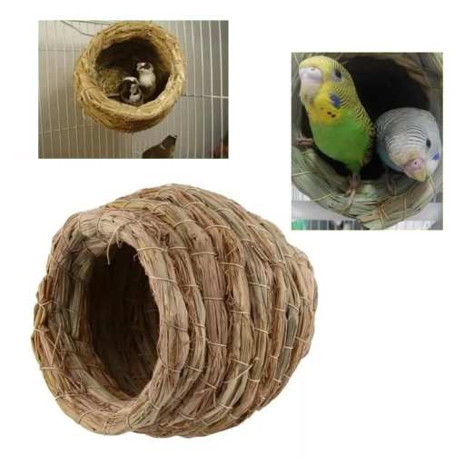 Handvävd fågelbo av halm 12,5 x 12,5 cm Dekorativt naturligt hus för fåglar Bo för bur och balkong