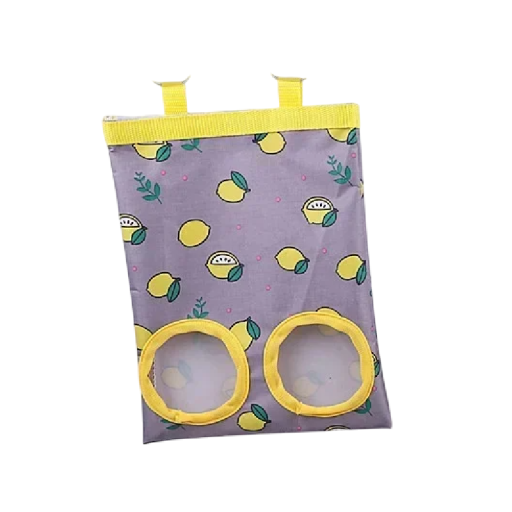 Säck för hö till gnagare 18 x 22,5 cm Grå hängande behållare med citronmönster 2 öppningar För kaniner, marsvin, chinchillor foderpåse