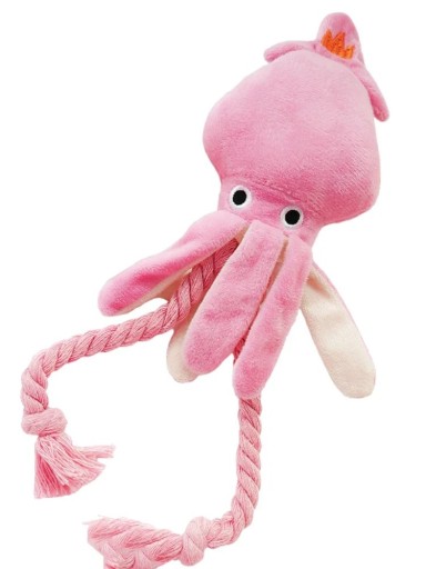 Plyschleksak för hundar i form av en rosa bläckfisk 32 x 9 cm