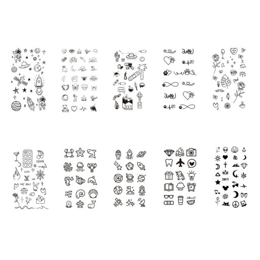 10 st vattenavvisande tillfälliga tatueringar med motiv av planeter, raketer, djur, blommor, symboler, minimalistisk kroppskonst för kvinnor och män
