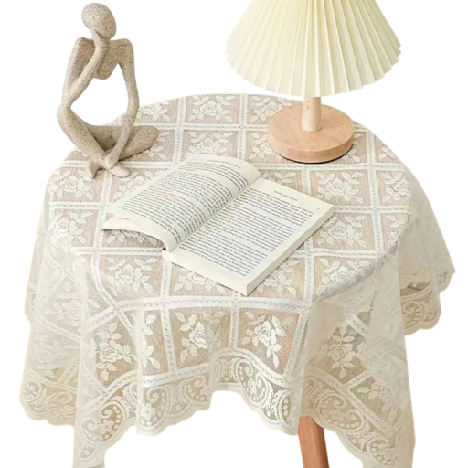 Antik broderad spetsduk 90 x 90 cm Beige färg Elegantisk borddekoration Hantverk Vintage stil Hemtextil