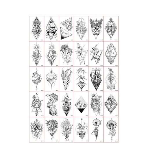 Sats med 30 st tillfälliga tatueringar 5,7 x 9,7 cm geometriska blommor berg djur kompass fjärilar växtmotiv unisex