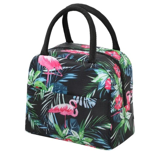 Lunchtermoväska med flamingomotiv 23x13x19 cm Mörkgrön Isolerande kylväska för mat Fikaväska för skola och arbete
