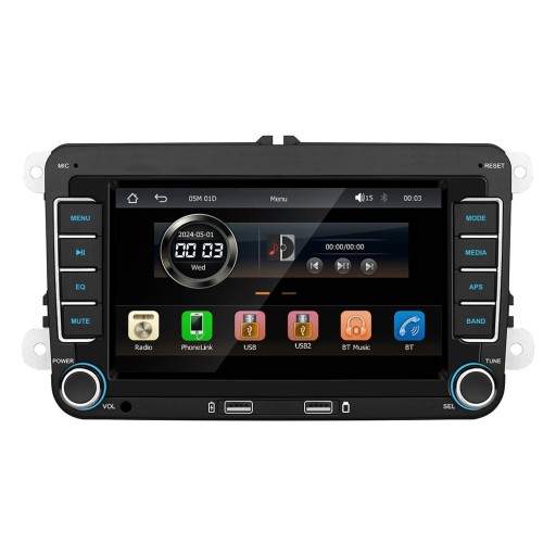 DIN HD bilradio CarPlay Android Auto Bluetooth FM RDS USB AUX pekskärm stereo för Volkswagen Seat Škoda Passat Golf Polo