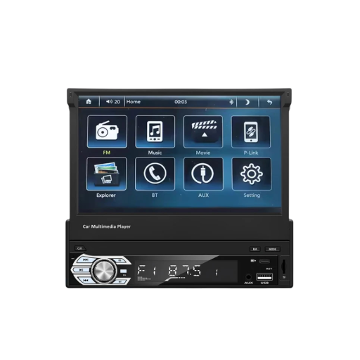 Universellt 1Din bilradio MP5-spelare med 7" utdragbar pekskärm CarPlay Android Auto Bluetooth FM-radio Mirror Link USB AUX