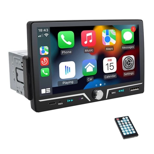 Hippcron Autoradio 1Din 7" IPS Stereo Trådlös CarPlay Android Auto Bluetooth MP5 Mirror Link Laddning Type-C Universell