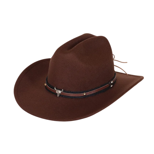 Brun cowboyhatt 57-59 cm Bred skärm Stilig westernhatt med dekorativt brunt band För män och kvinnor Kostymrekvisita