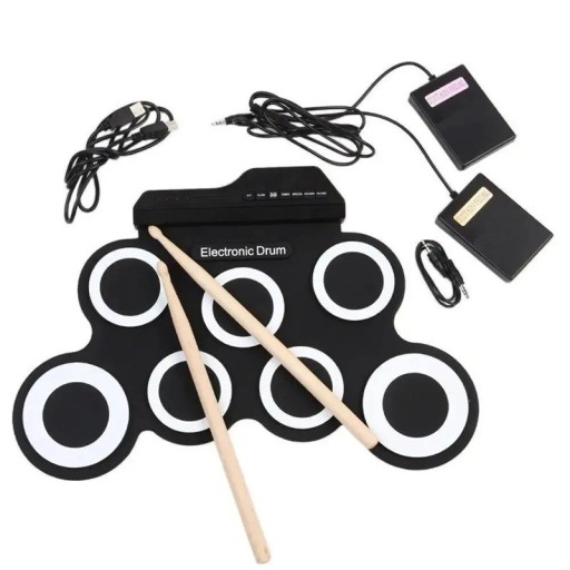 Fällbar silikon USB elektronisk trumuppsättning 2022 bärbar rullande träningsuppsättning med pedaler och trumpinnar olika färger 43x28x2.7 cm