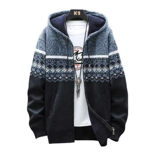 Herr vintermönstrad cardigan med huva och dragkedja Stilig stickad tröja med långa ärmar Varm höst- och vintertröja Polyester Olika färger
