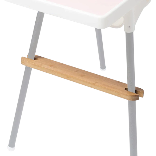 Fotstöd av naturlig bambu 50 x 8 x 2 cm för barnstol med halkfria gummifötter och urtag 6 x 2,5 cm