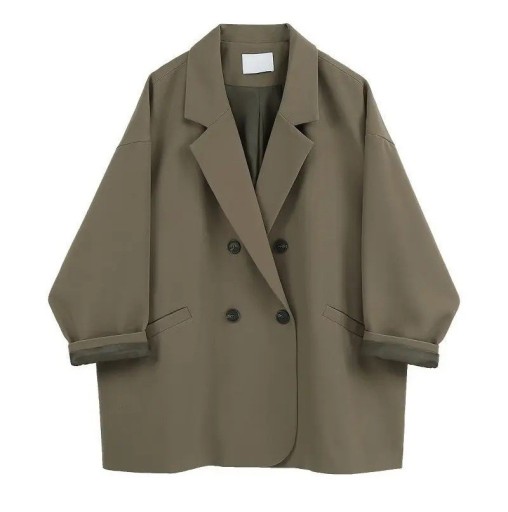 Damskt elegant sako med krage och fickor Enfärgat sällskapssako med knappar i polyester Stilig jacka