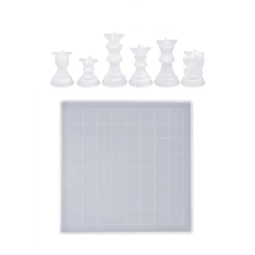 Silikonformar för harts schackpjäser och spelplan 28 x 28 cm komplett set för att tillverka schackspel