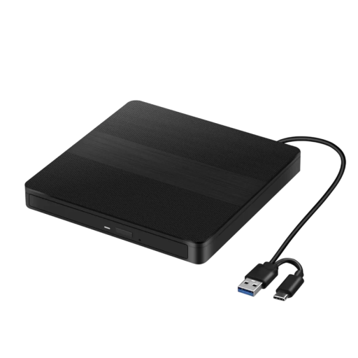 Extern CD/DVD-enhet 14 x 14 x 1,5 cm USB 3.0 och USB-C Plug and Play Bärbar optisk enhet för Windows Linux Mac OS ABS