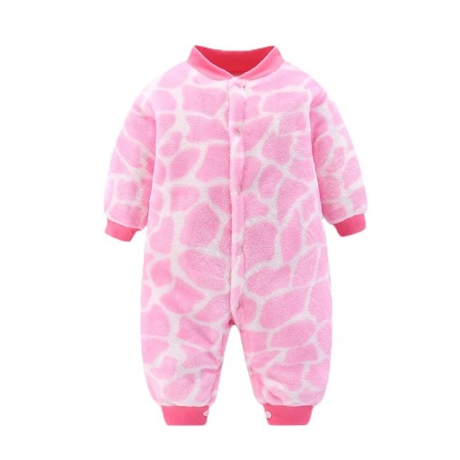 Vinter- och våroverall för spädbarn Rosa-vit plysch flanelloverall Mjuka barnkläder i polyester för pojkar och flickor