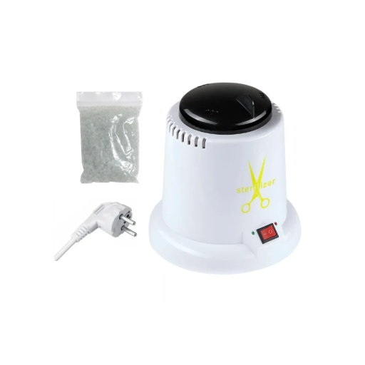 Instrumentsterilisator 150 °C Vit värmare med kiselkulor för pincetter, saxar, tänger och manikyrverktyg