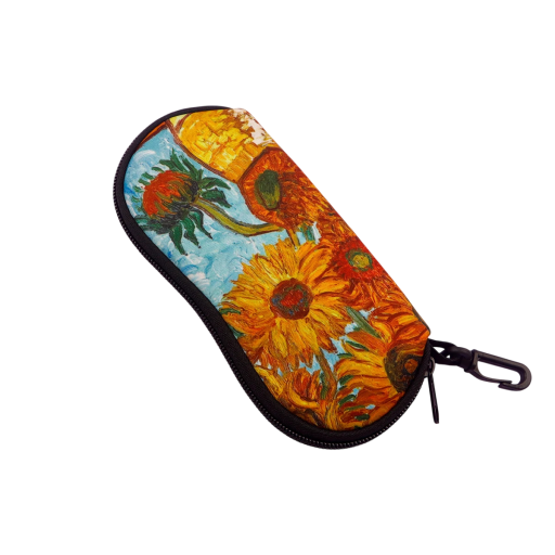 Glasögonfodral 17,9 x 8,5 cm med solrosmotiv Färgglad blomdesign Dragkedja Karbinhake för upphängning