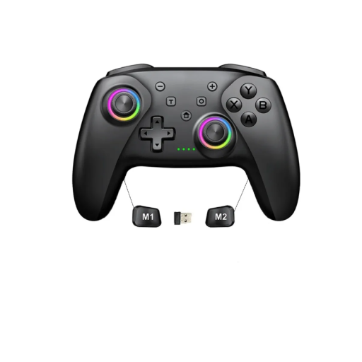 DinoFire NC300 trådlös handkontroll för PC, Switch, mobila enheter med RGB-lampor, vibrationer och programmerbara funktioner