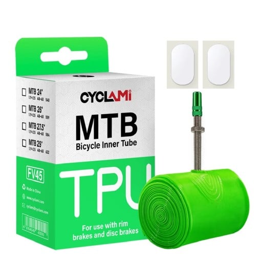 Ultralett cyklistisk slang av TPU 48 g 26×1.9–2.5 (48–62 mm) med fransk ventil 45 mm för mountainbikes 66 cm