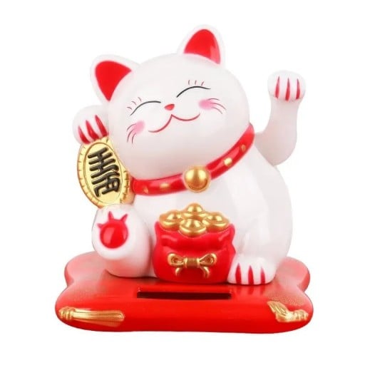 Solär katt av lycka Maneki Neko 7,5 cm Dekoration för att attrahera lycka och överflöd Rörlig katt utan batterier