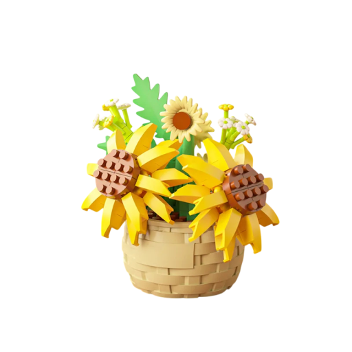 Byggsats Blomkruka med Solrosor 6,5 × 5,5 × 6,6 cm Dekorativt Modell av Byggklossar Elegantisk Inredningsdetalj