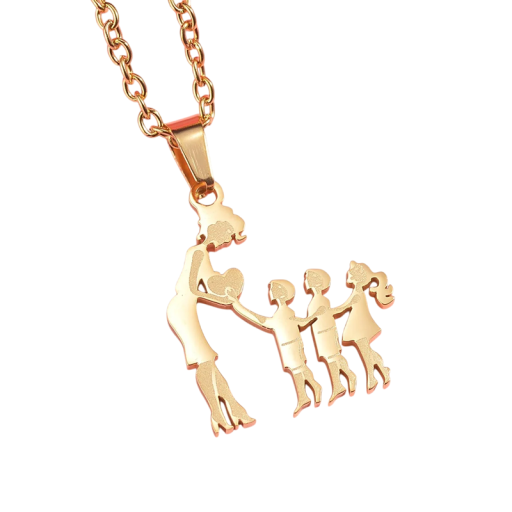 Halsband med hänge Mamma med 2 söner och dotter Elegantisk present i rostfritt stål Familjesymbol Smyckesdekoration för kvinnor