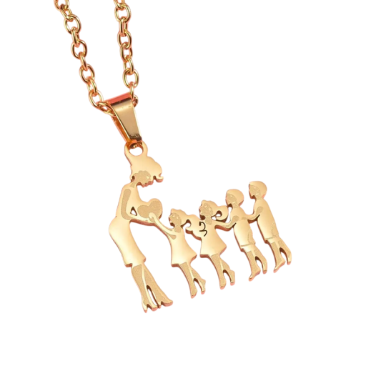 Halsband med hänge av mamma med 2 döttrar och 2 söner Elegant familjesmycke Symbol för moderskärlek Present till mamma i rostfritt stål