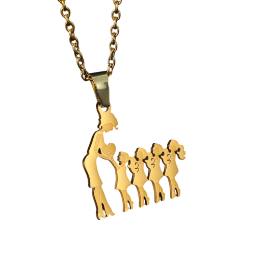 Halsband med hänge Mamma med 4 döttrar Elegantiskt halsband Familjesymbol Present till mamma på födelsedagen