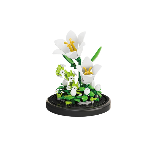 Byggsats Blomma Vit Lilja under genomskinligt lock 8,5 x 8,5 cm Elegantisk dekoration för hemmet Detaljerad variant 161 delar