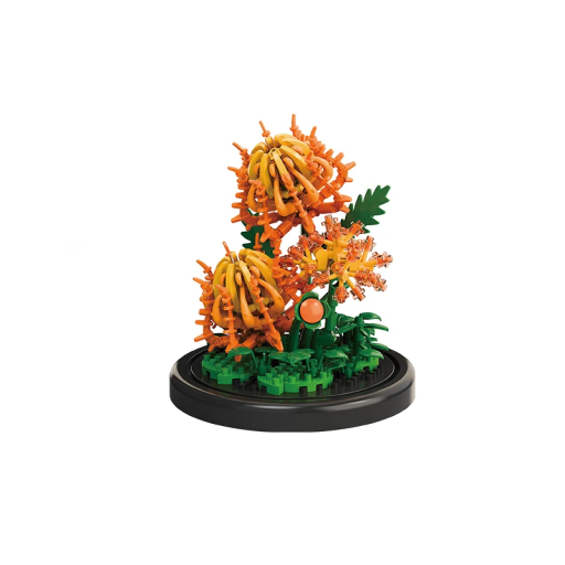 Byggsats blomma Krysantemum under genomskinligt lock 8,5 x 8,5 cm Höstdekoration av 223 delar Elegant inredningsdetalj