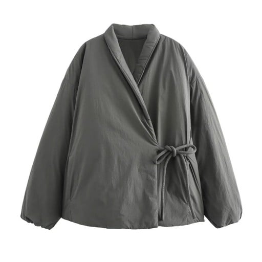 Dams vinterjacka med V-ringning Elegant jacka i polyester Sido knytning Bekväm passform Stilig vinterjacka