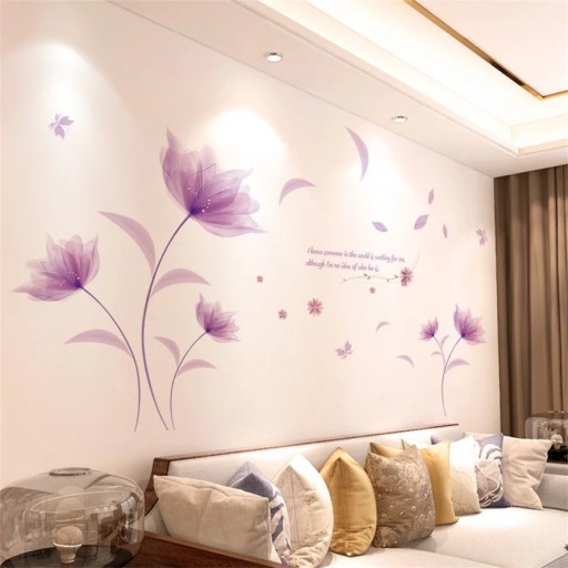 Väggdekaler 60 x 90 cm Lila blommor Efter applicering ca 220 x 142 cm Blomdekaler för vägg Elegant dekoration