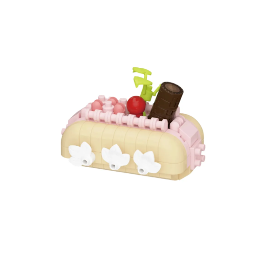 Byggsats tårta 5 x 4 x 3,6 cm 184 bitar Mini dessert med rosa grädde, körsbär och chokladrulle Kreativ dekorativ modell