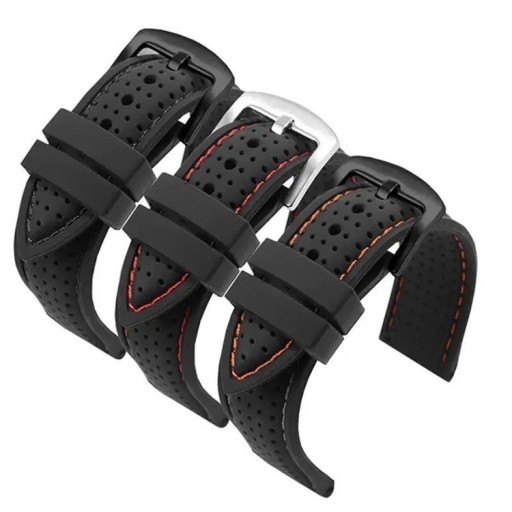 Klockarmband 20 mm Mjukt silikon gummi sport vattentåligt andningsbart band med snabbkoppling och silverspänne för de flesta platta