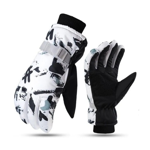 Herrskidhandskar vit-svart färg Universell storlek Isolerade touchhandskar för vintersportaktiviteter polyester PU läder