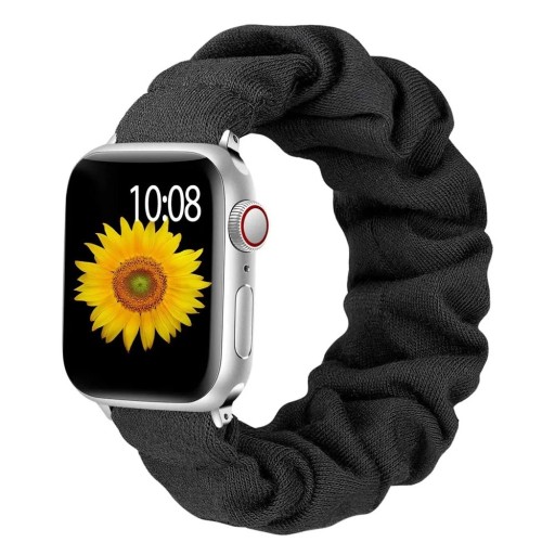 Mjuk svart elastisk rem S 119–160 mm för Apple Watch 42 44 45 mm Series 1–9 SE SE2 Flexibel bekväm rem till smartklockor